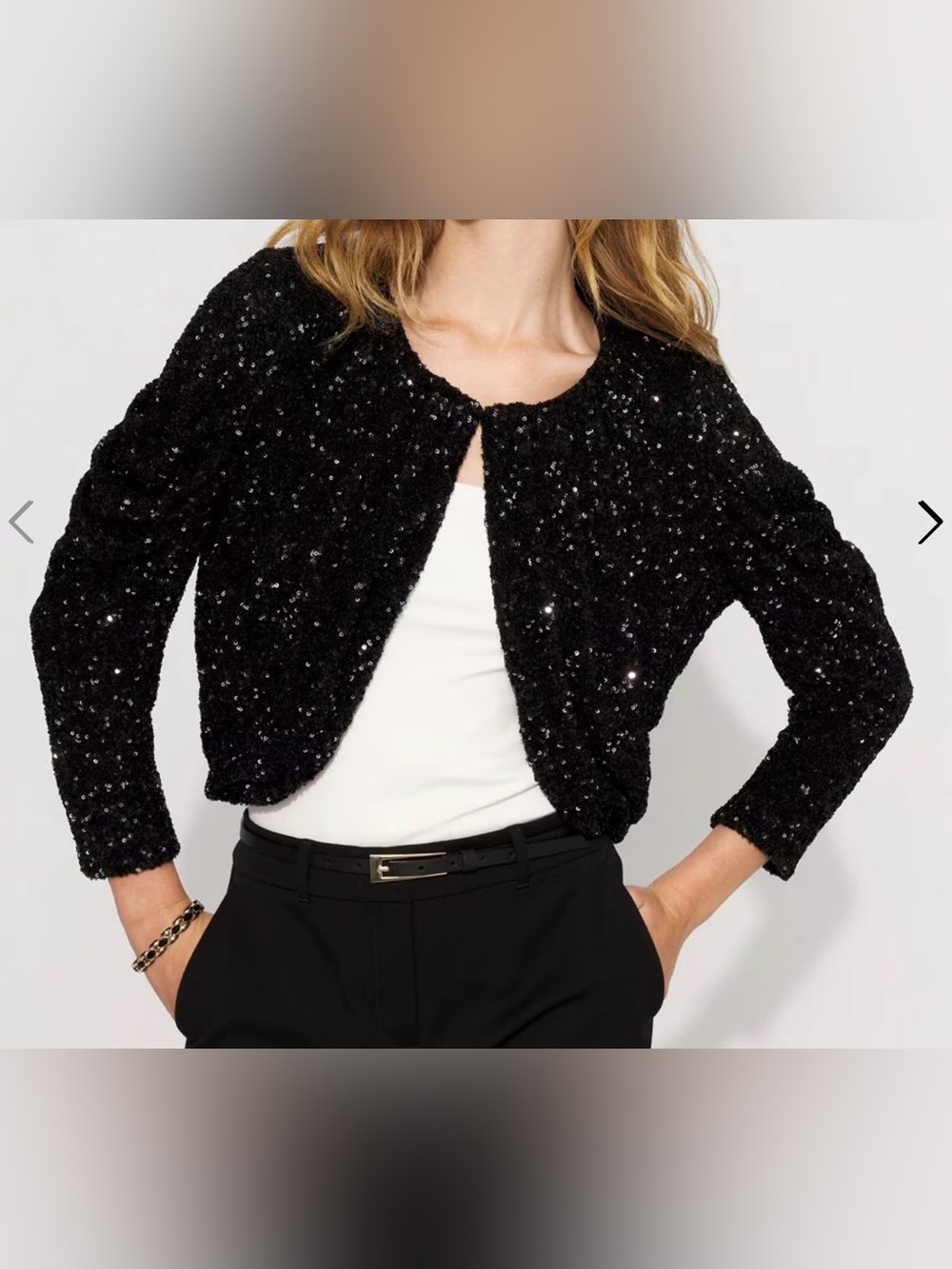 White House Black Market Black Sequin Bolero Shrug